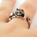 Lazy Cat Animal Wrap Ring - Silver