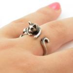 Lazy Cat Animal Wrap Ring - Silver