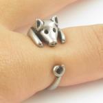 Lucky Pig Animal Wrap Ring - Silver