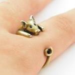Lucky Pig Animal Wrap Ring - Gold