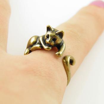 Lazy Cat Animal Wrap Ring - Gold